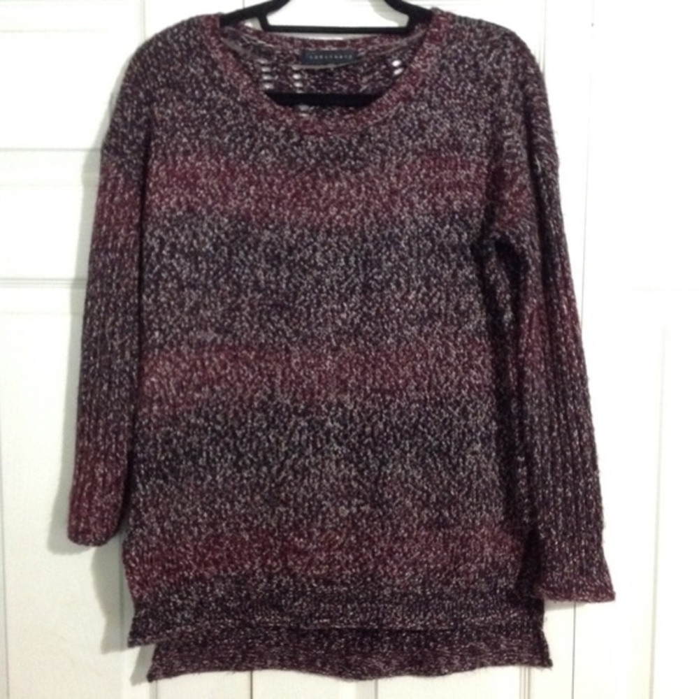 SANCTUARY Maroon Tan Marled Knit Crewneck Pullover Sweater Small High Low Hem
